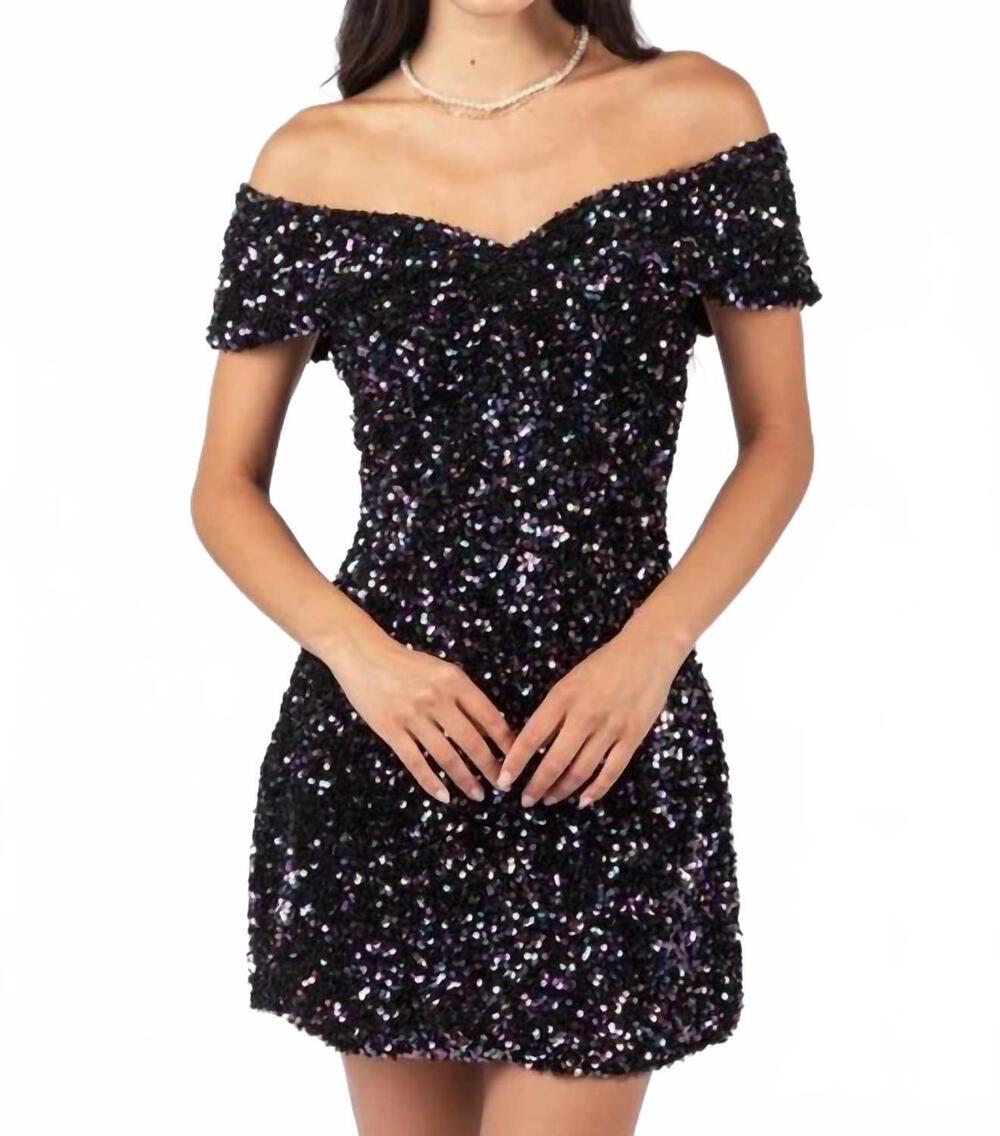 NEW VERY J off shoulder fitted sequin mini dress in black
